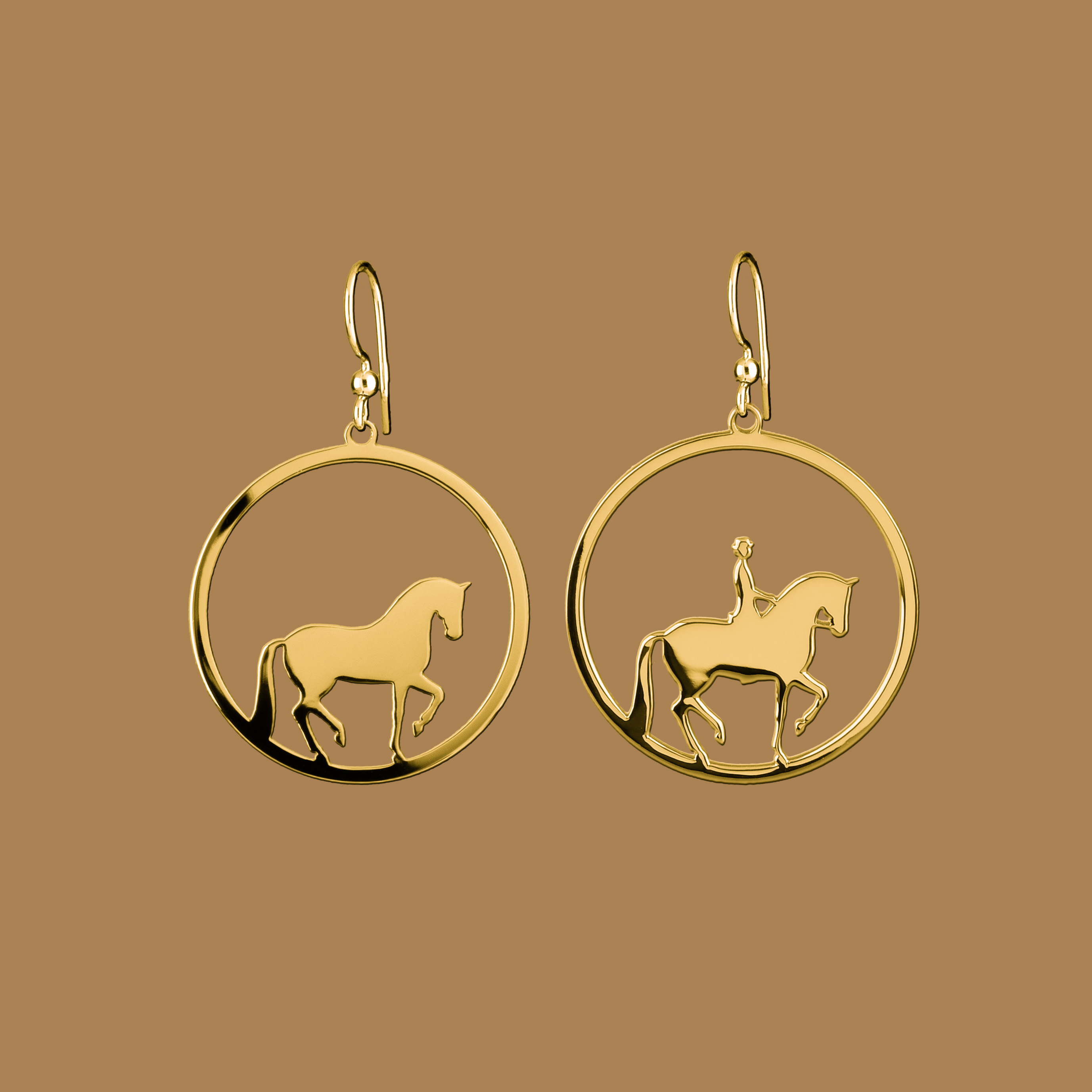 Náušnice piaf - kôň + jazdec kruh - 3cm