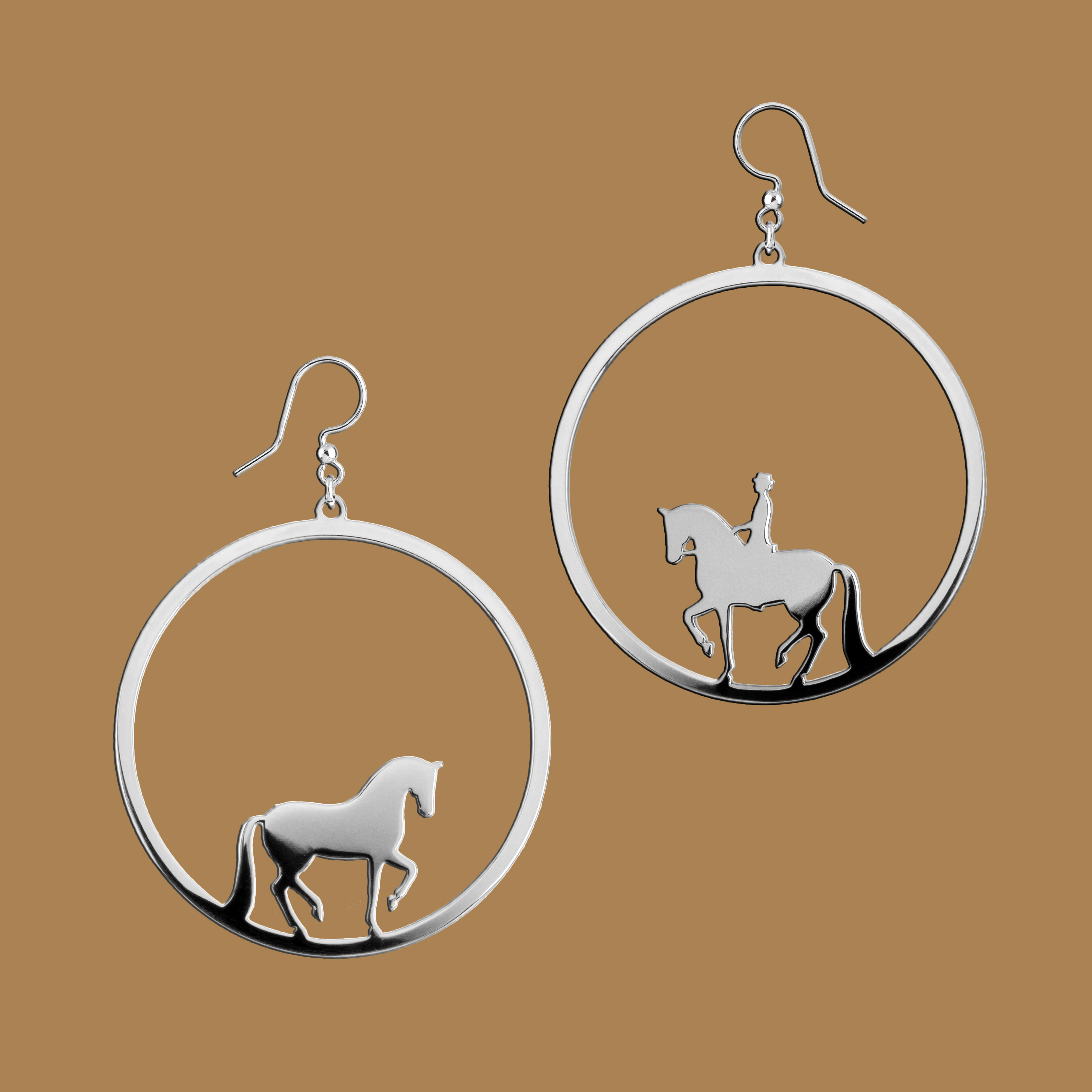 Náušnice piaf - kôň + jazdec kruh - 4cm