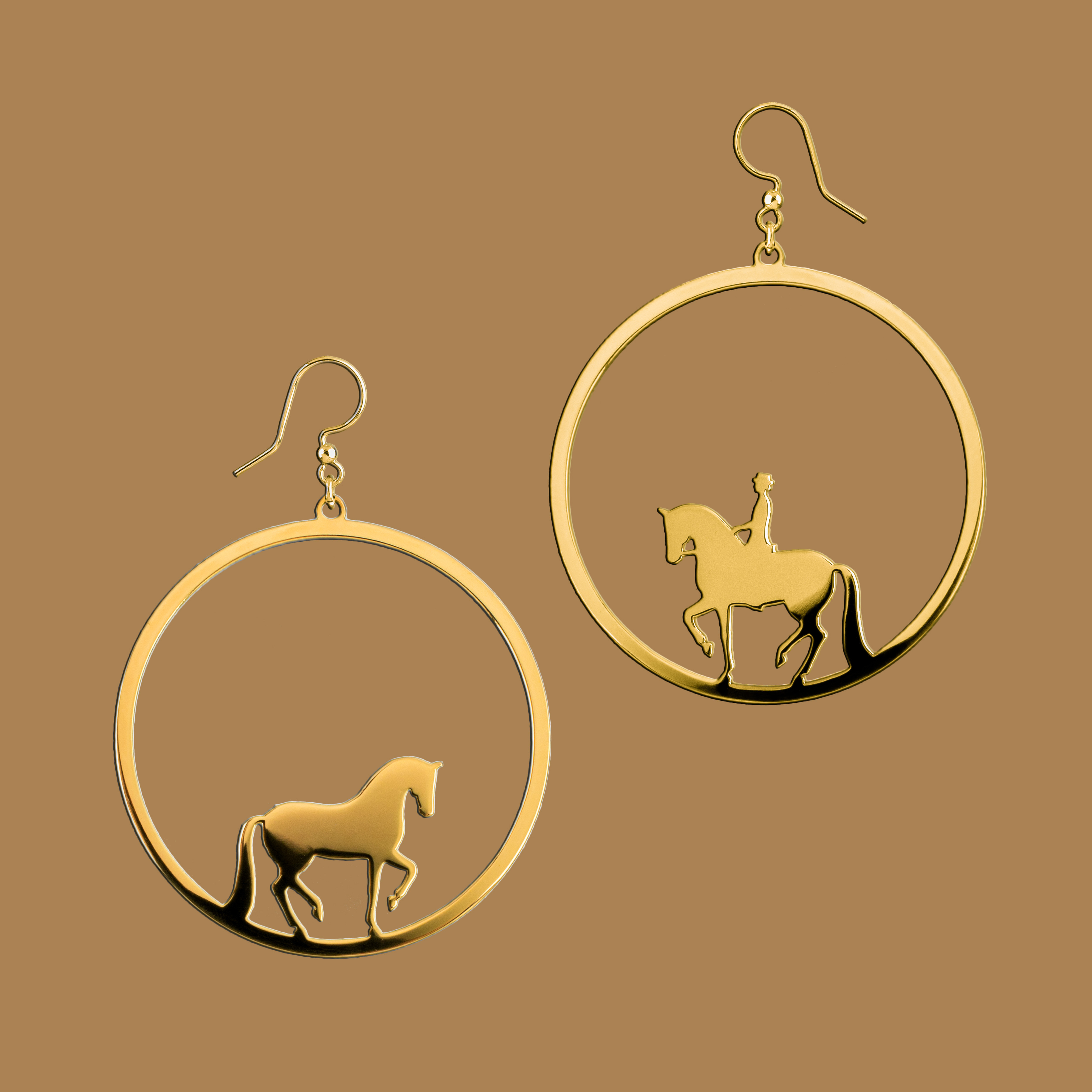 Náušnice piaf - kôň + jazdec kruh - 4cm