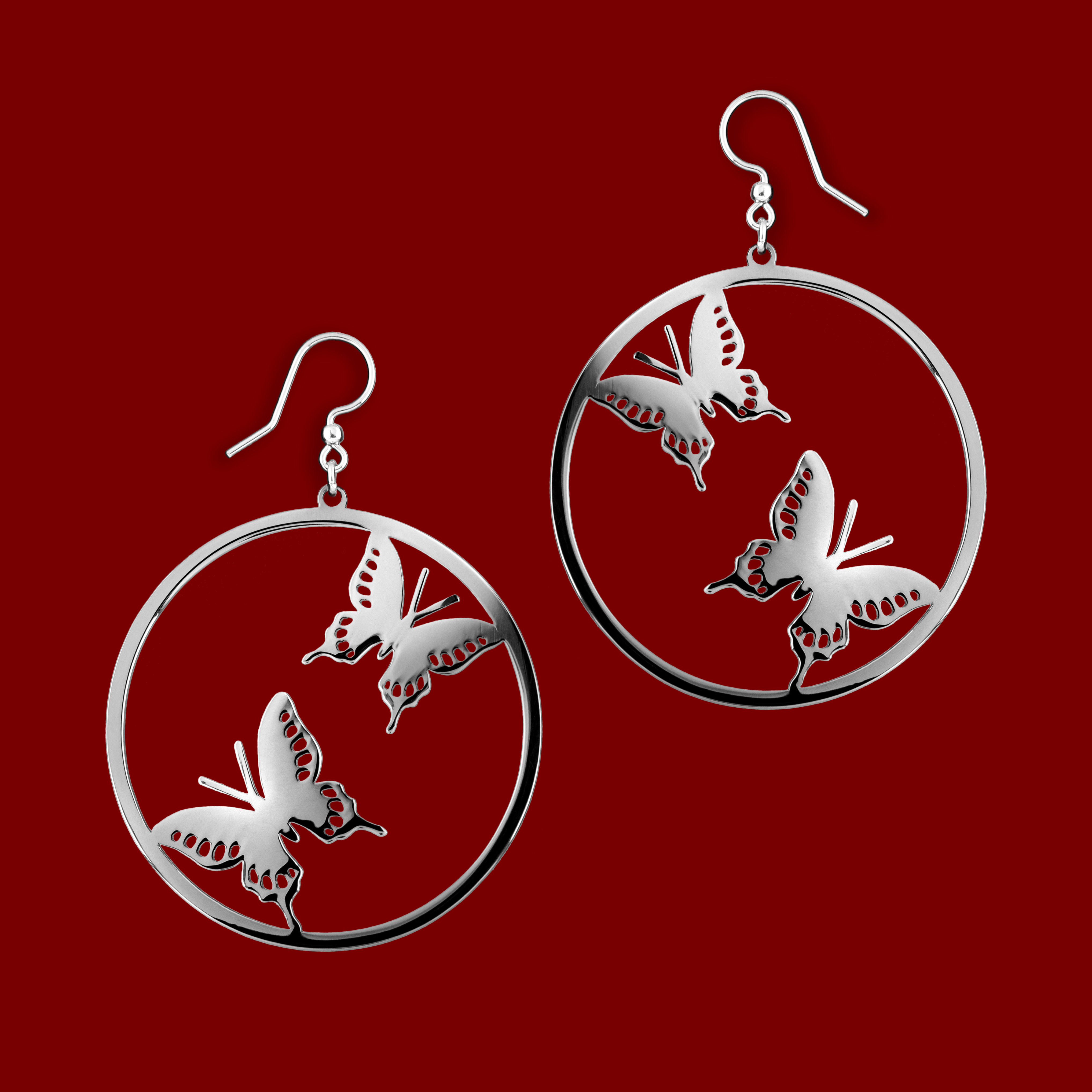 Náušnice 2 motýle - vidlochvost - kruh