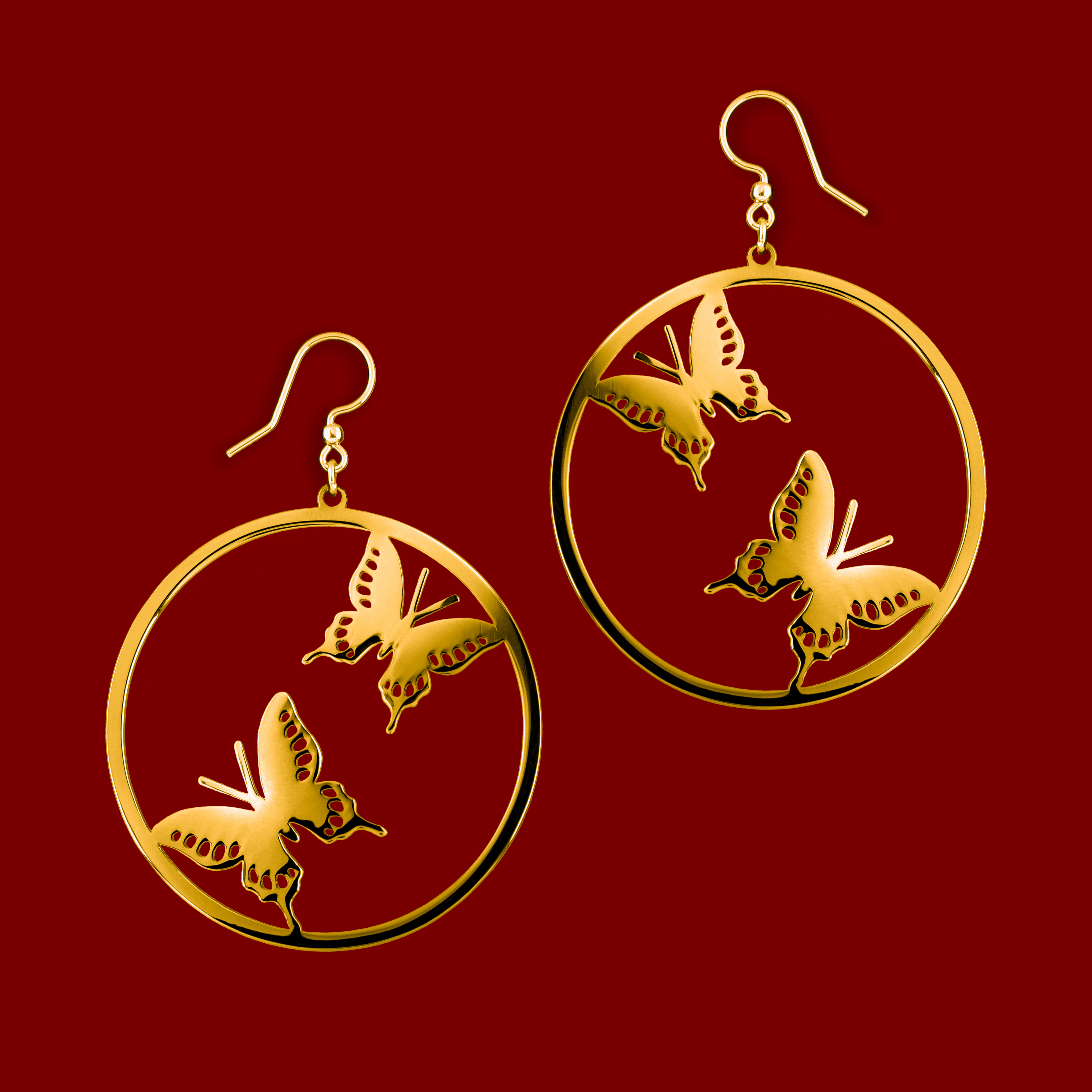 Náušnice 2 motýle - vidlochvost - kruh