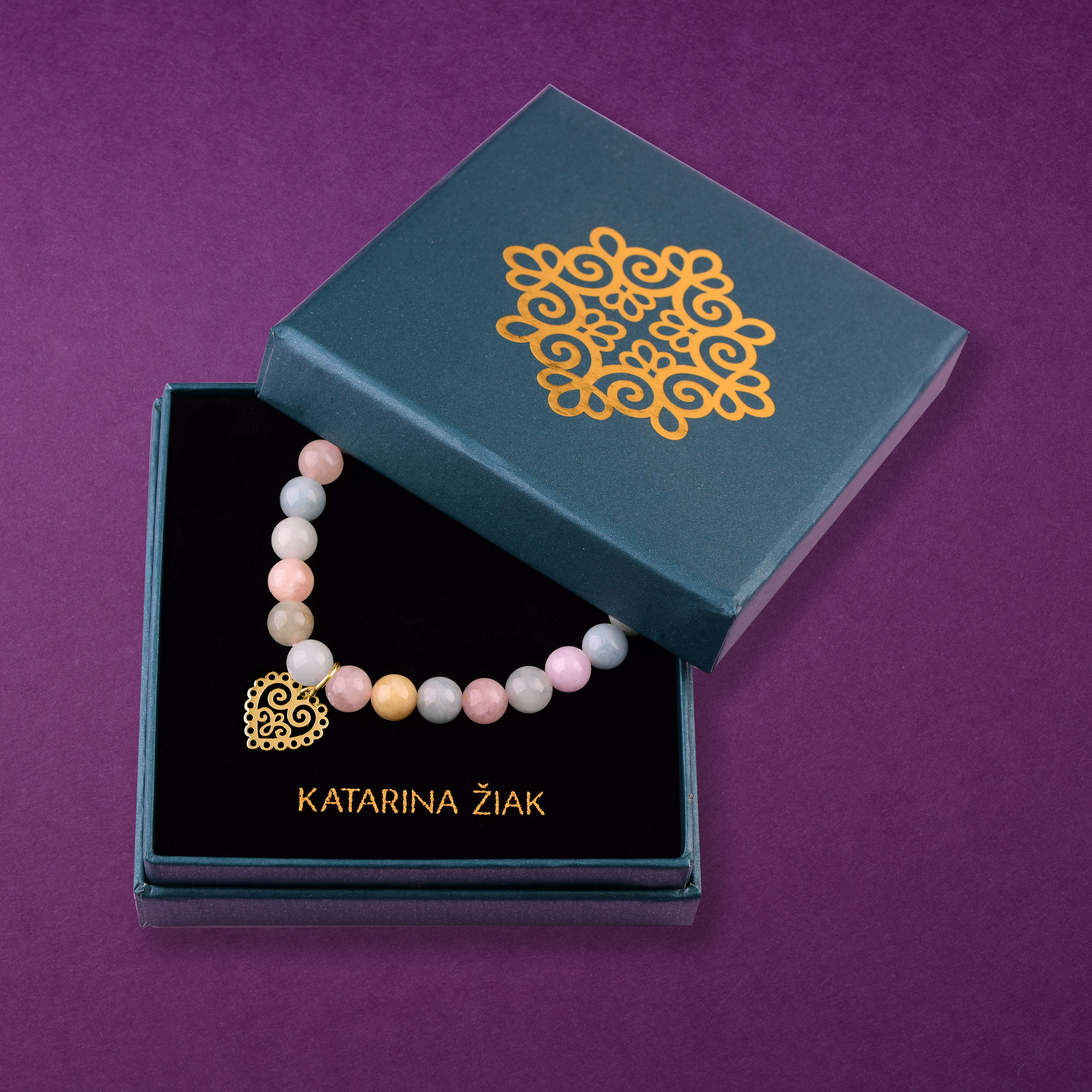 Náramok srdce ornament mini 1 - rôzne kamene