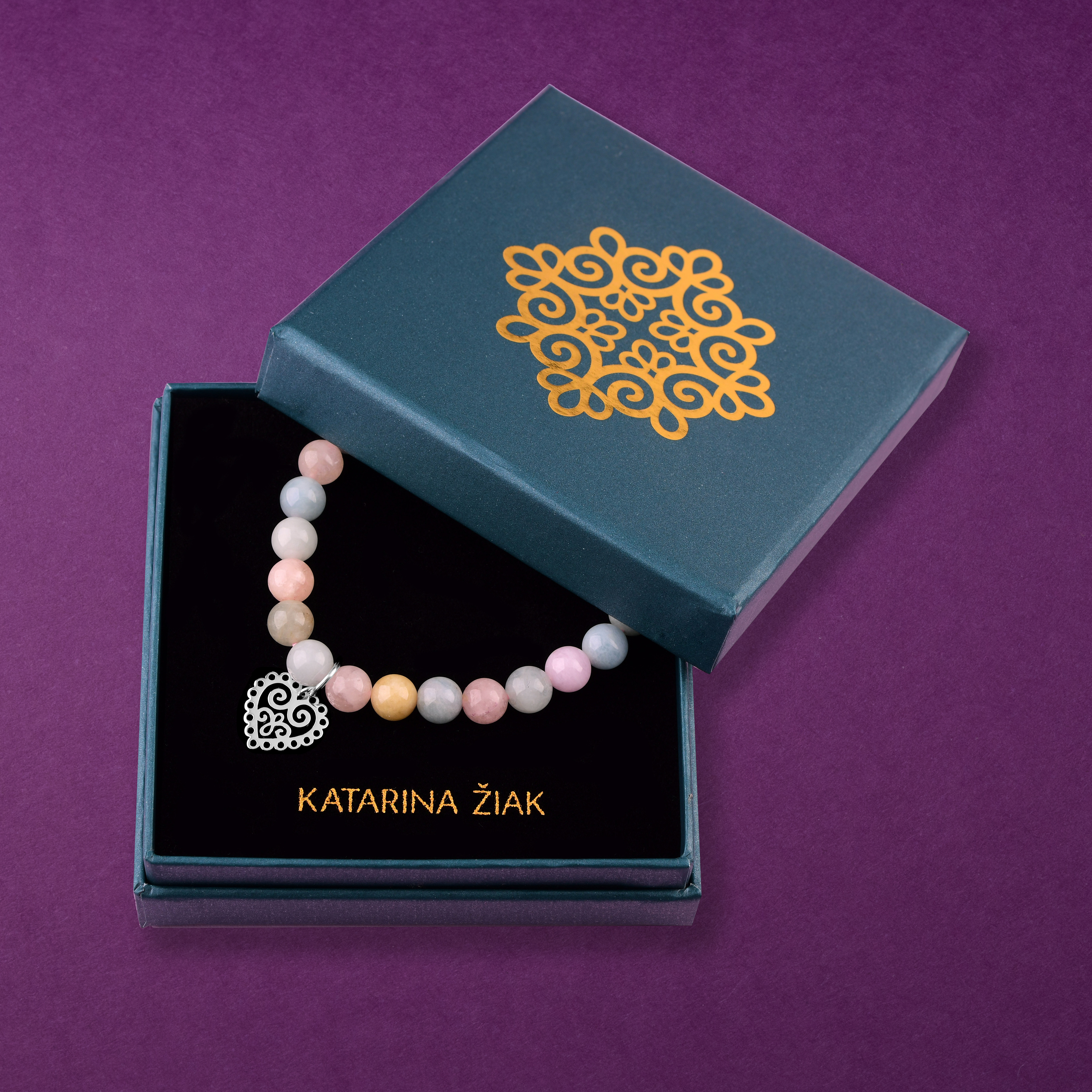 Náramok srdce ornament mini 1 - rôzne kamene