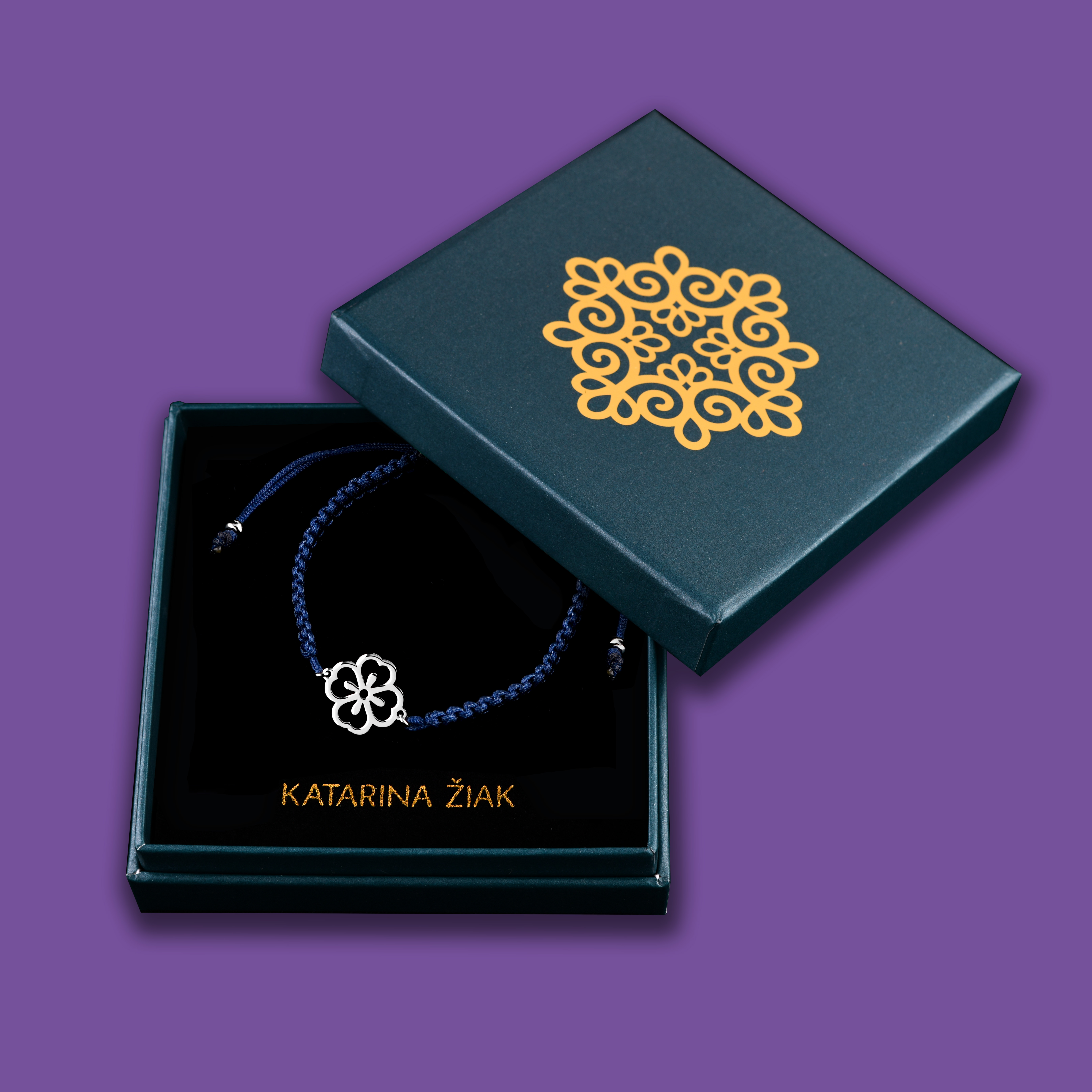 Náramok folk kvietok – nezábudka - šnúrka