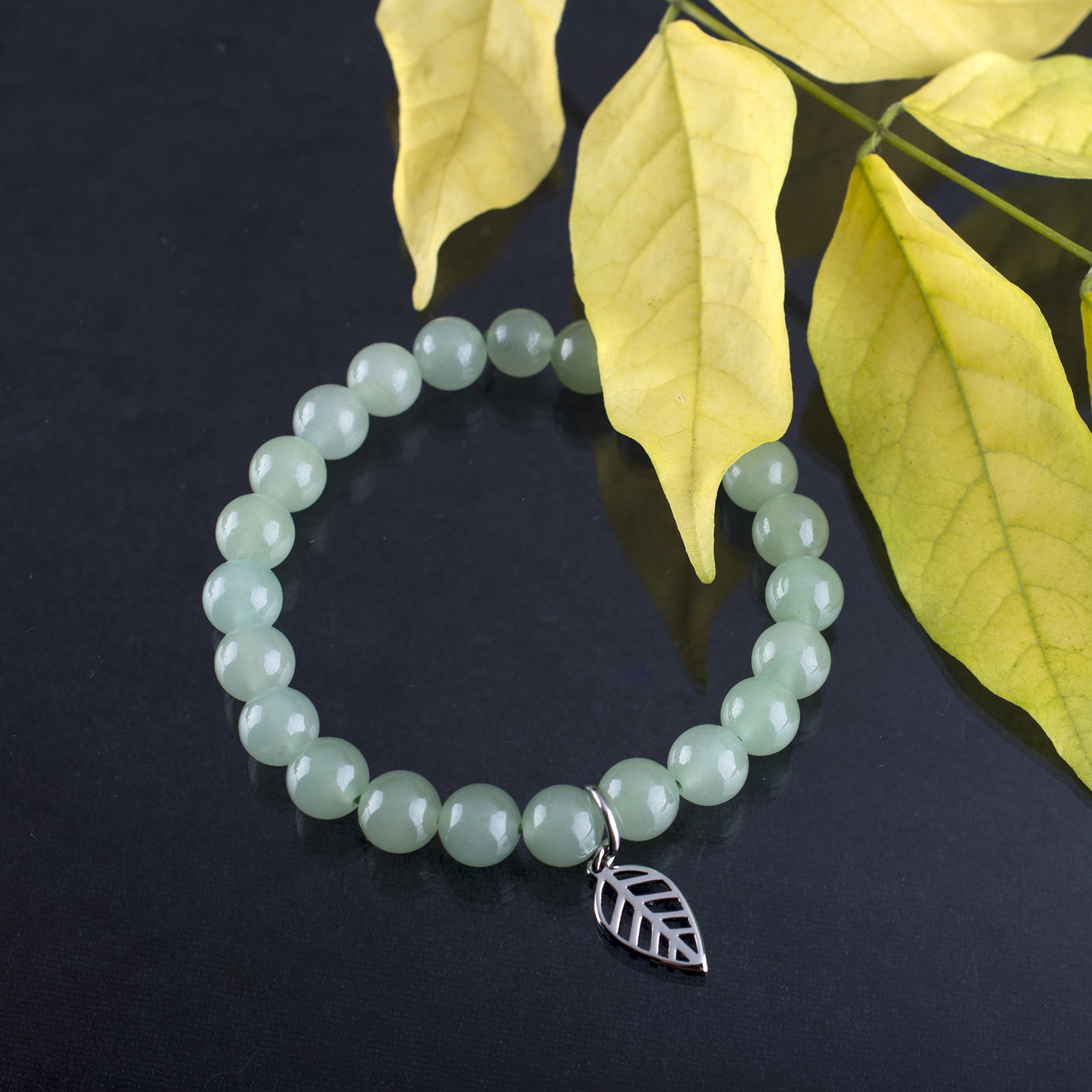 Náramok  malý bukový list - rôzne kamene