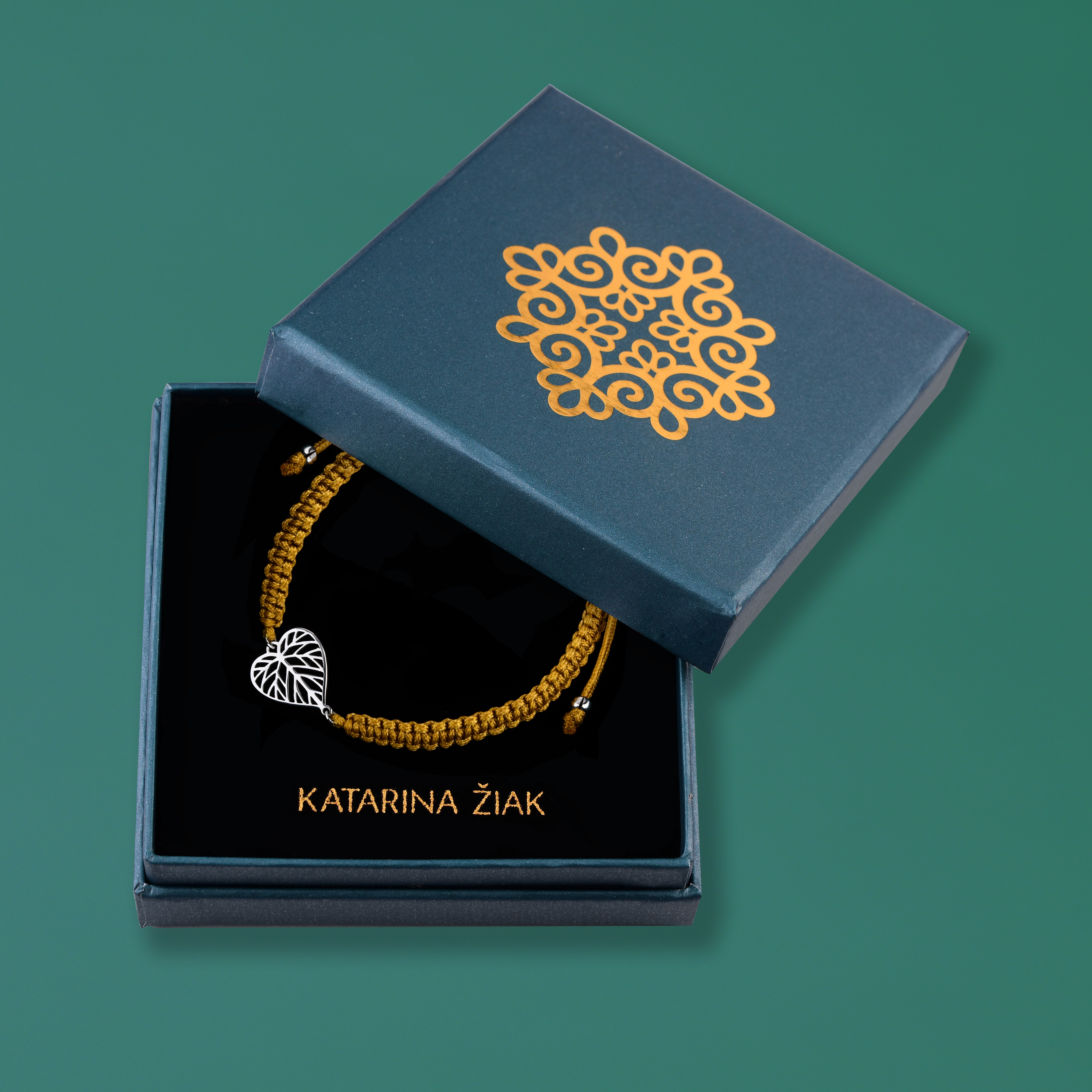 Náramok malý lipový list - šnúrka