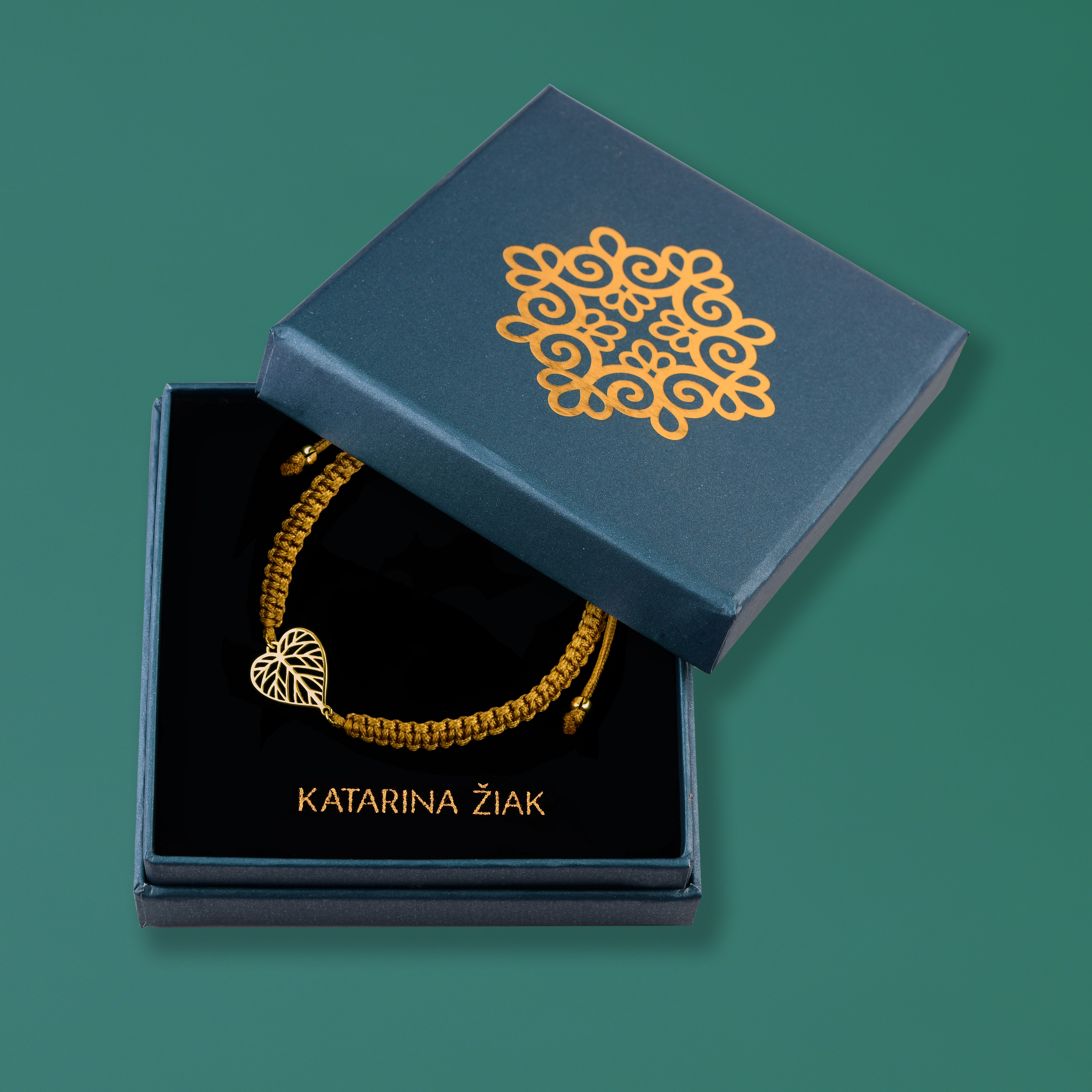 Náramok malý lipový list - šnúrka