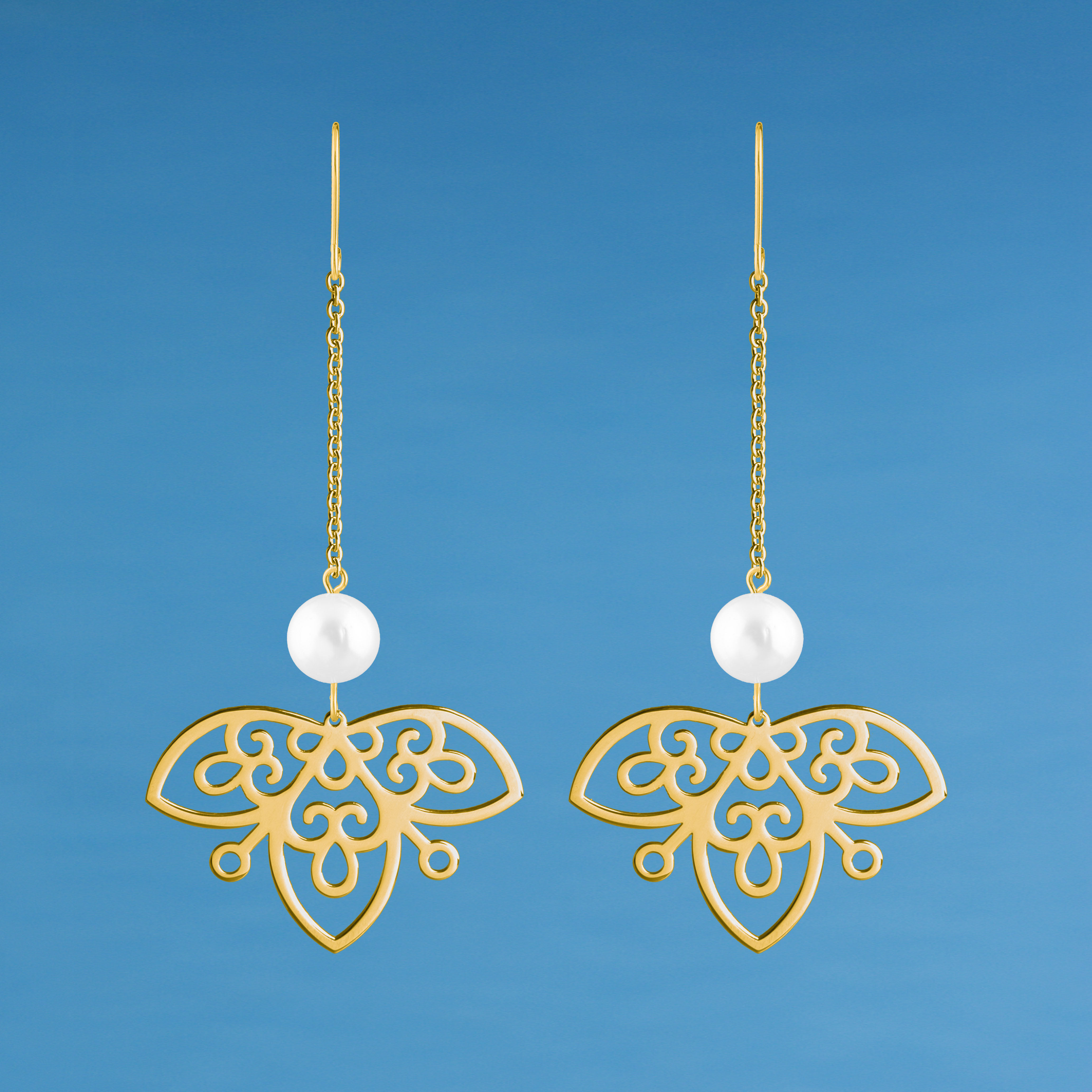 Náušnice Vajnory vejár na retiazke s perlou