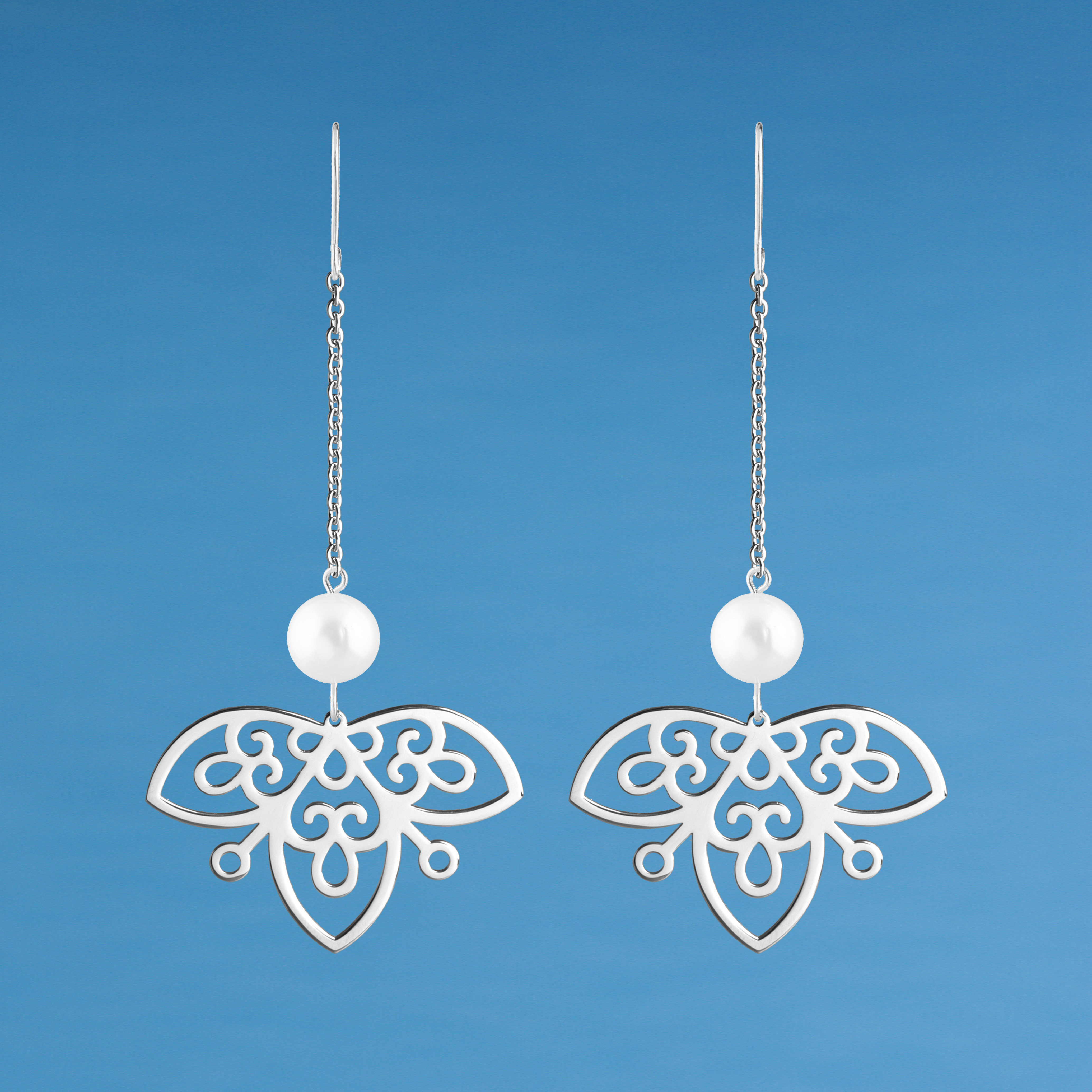 Náušnice Vajnory vejár na retiazke s perlou