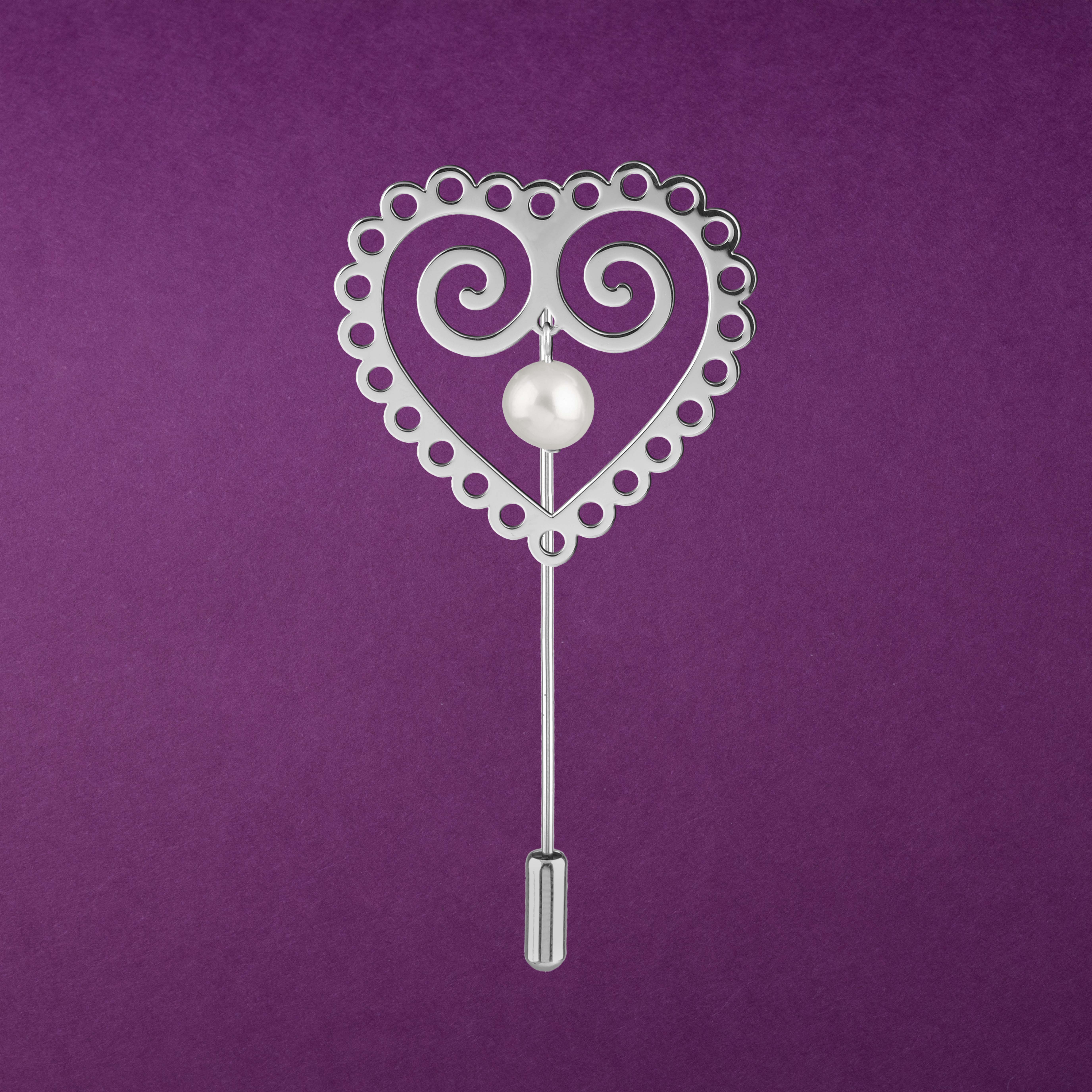 Brošňa srdce s perlou